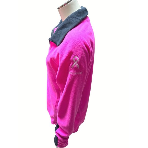 Columbia Womens Pink Fleece Zip Up Pullover Size M Breast Cancer Ribbon - Picture 2 of 9